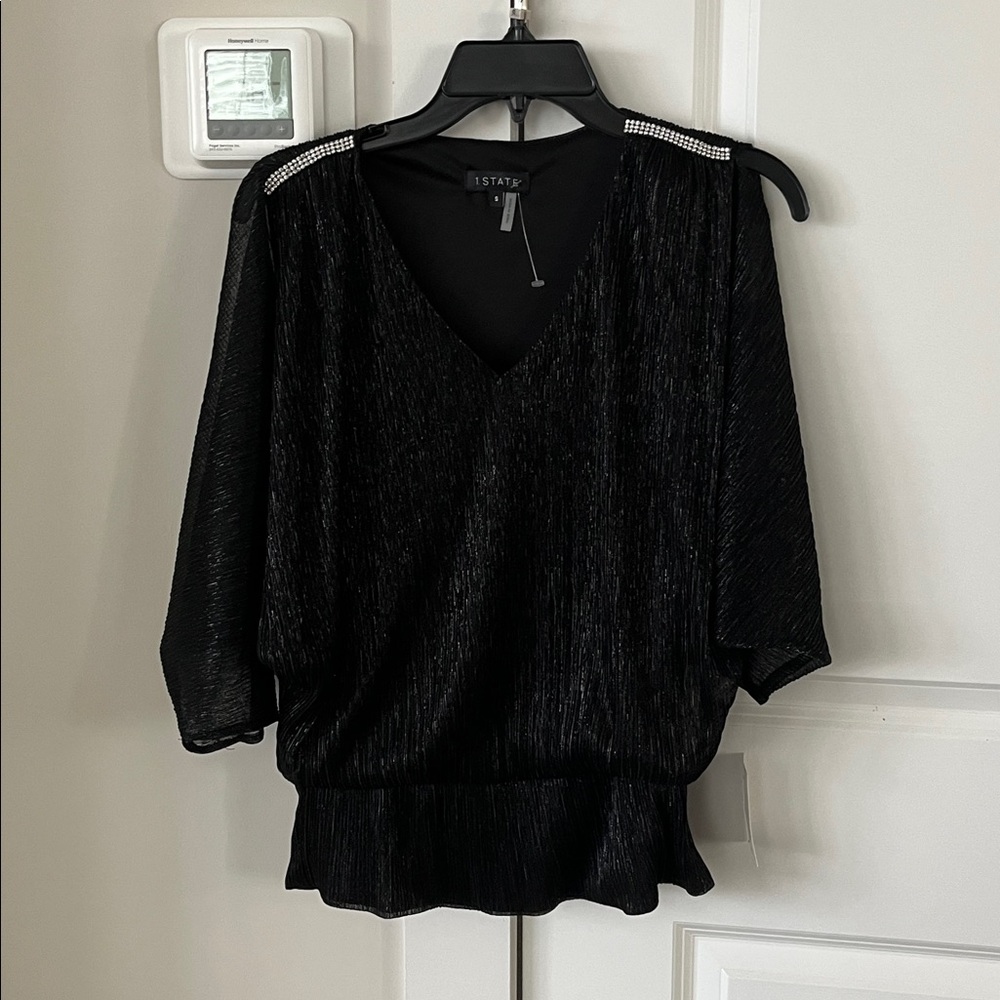 1. State Black/Silver Metallic blouse